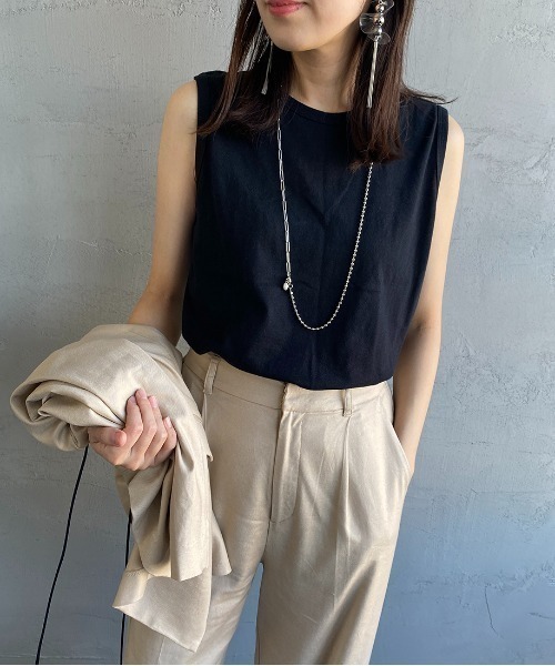 HANES（ヘインズ）の「[HANES/ヘインズ] UNDIES リサイクルコットン ノースリーブTシャツ（Tシャツ/カットソー・レディース・ホワイト/ブラック・F）」の18枚目の写真