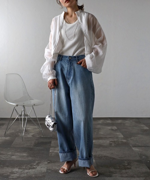 Bonjour Sagan(ボンジュールサガン)の「ルーズワイドデニムパンツ(デニムパンツ・レディース・ライトブルー/ネイビー/ブルー・FREE)」の21枚目の写真