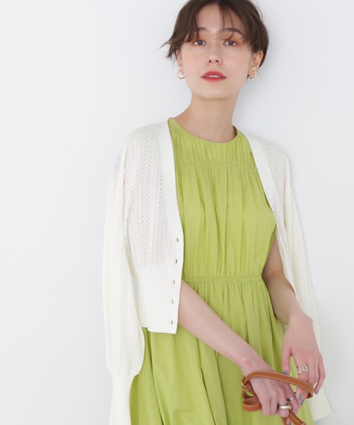 N.（N. Natural Beauty Basic）（エヌエヌナチュラルビューティーベーシック）の「◆透かし編みニットカーディガン（カーディガン/ボレロ・レディース・ブラック/オフホワイト/イエロー・MEDIUM）」の2枚目の写真