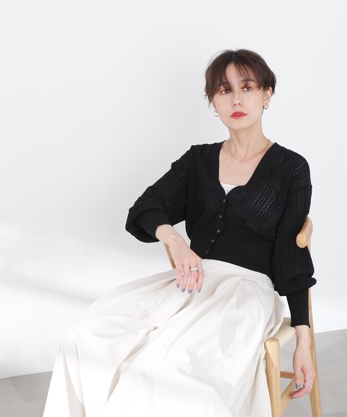 N.（N. Natural Beauty Basic）（エヌエヌナチュラルビューティーベーシック）の「◆透かし編みニットカーディガン（カーディガン/ボレロ・レディース・ブラック/オフホワイト/イエロー・MEDIUM）」の12枚目の写真