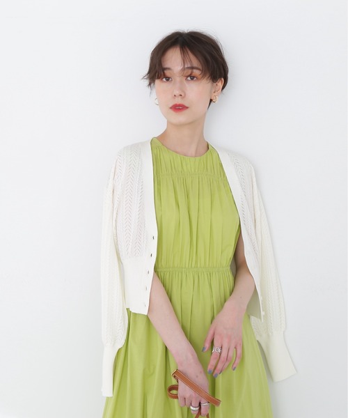 N.（N. Natural Beauty Basic）（エヌエヌナチュラルビューティーベーシック）の「◆透かし編みニットカーディガン（カーディガン/ボレロ・レディース・ブラック/オフホワイト/イエロー・MEDIUM）」の14枚目の写真