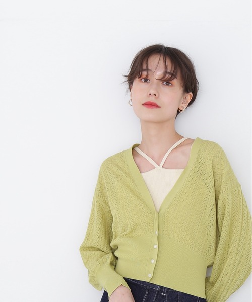 N.（N. Natural Beauty Basic）（エヌエヌナチュラルビューティーベーシック）の「◆透かし編みニットカーディガン（カーディガン/ボレロ・レディース・ブラック/オフホワイト/イエロー・MEDIUM）」の11枚目の写真