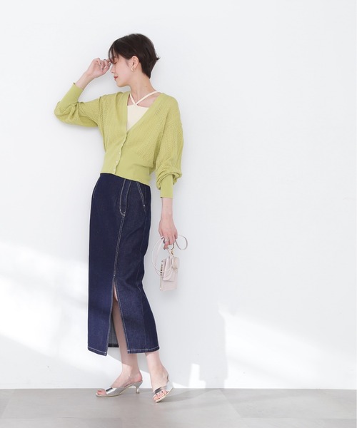 N.（N. Natural Beauty Basic）（エヌエヌナチュラルビューティーベーシック）の「◆透かし編みニットカーディガン（カーディガン/ボレロ・レディース・ブラック/オフホワイト/イエロー・MEDIUM）」の7枚目の写真