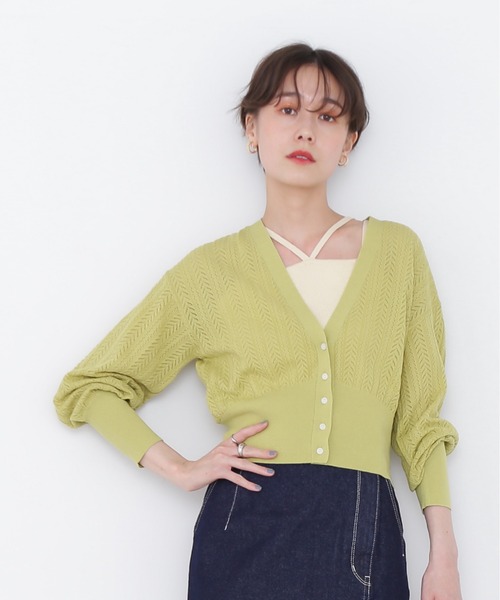 N.（N. Natural Beauty Basic）（エヌエヌナチュラルビューティーベーシック）の「◆透かし編みニットカーディガン（カーディガン/ボレロ・レディース・ブラック/オフホワイト/イエロー・MEDIUM）」の13枚目の写真