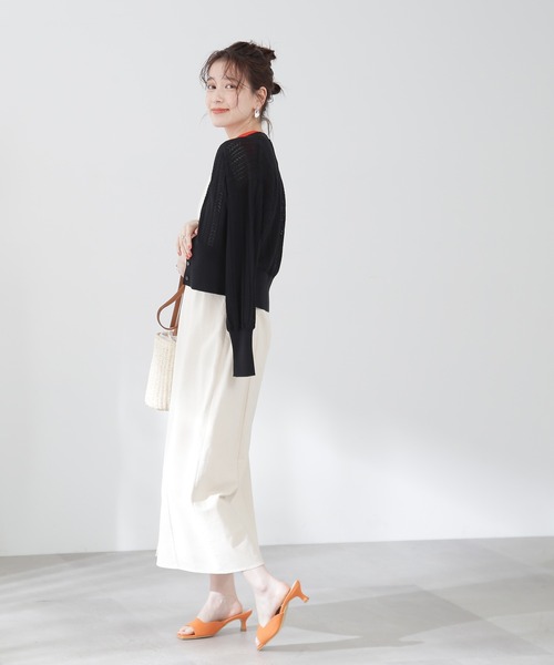 N.（N. Natural Beauty Basic）（エヌエヌナチュラルビューティーベーシック）の「◆透かし編みニットカーディガン（カーディガン/ボレロ・レディース・ブラック/オフホワイト/イエロー・MEDIUM）」の19枚目の写真