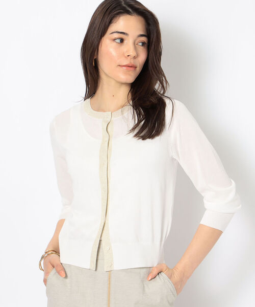 NOLLEY’S Sophi（ノーリーズソフィ）の「《手洗い可能》綿アセラメ配色クルーネックカーディガン（カーディガン/ボレロ・レディース・シルバー/ゴールド/ブラック/サックスブルー・38/36）」の9枚目の写真