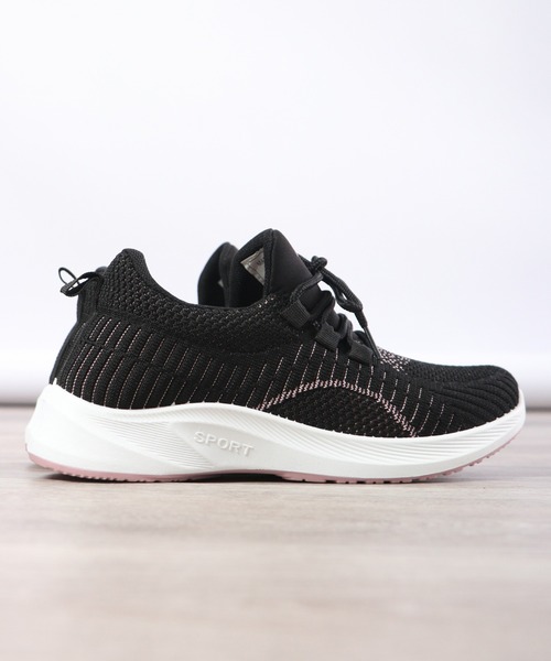 PERSON'S(パーソンズ)の「PERSON'S ニットスニーカー(スニーカー・レディース・ネイビー/ブラック×ピンク・24.5/24/23.5/23)」の3枚目の写真