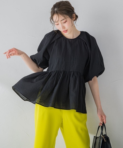 【女性らしいトレンドのシアー素材】ペプラムブラウス《手洗い可能》