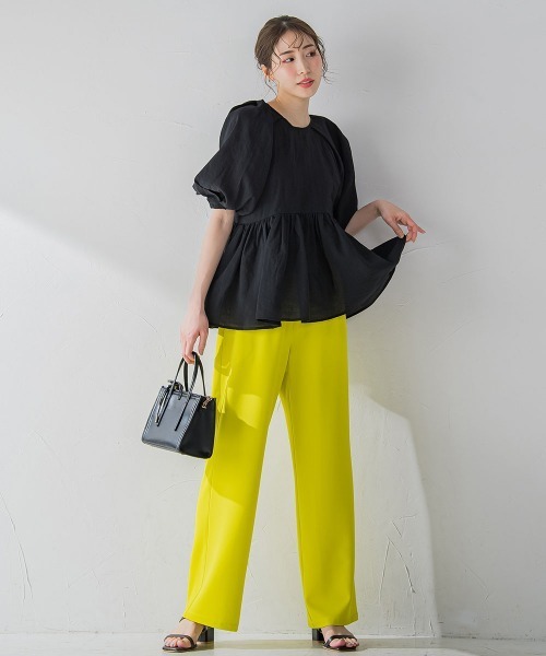 【女性らしいトレンドのシアー素材】ペプラムブラウス《手洗い可能》