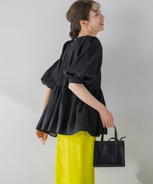 【女性らしいトレンドのシアー素材】ペプラムブラウス《手洗い可能》