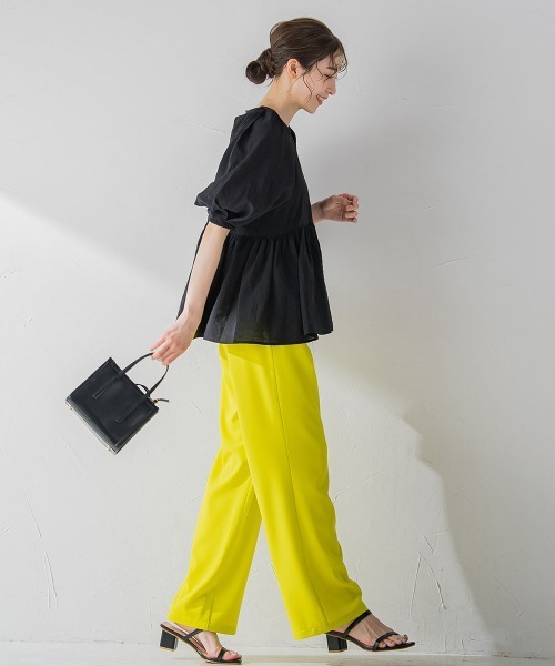 【女性らしいトレンドのシアー素材】ペプラムブラウス《手洗い可能》