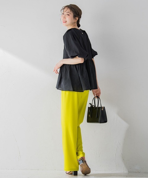 【女性らしいトレンドのシアー素材】ペプラムブラウス《手洗い可能》