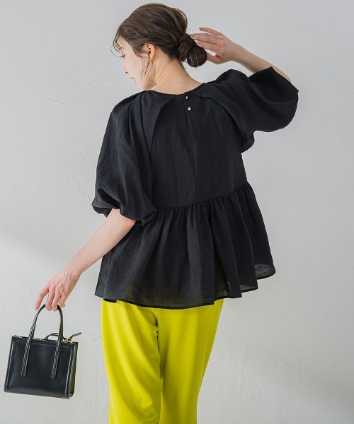 【女性らしいトレンドのシアー素材】ペプラムブラウス《手洗い可能》