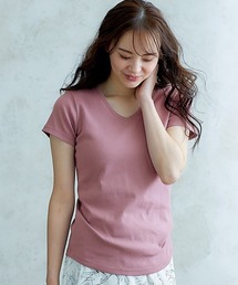 ＵＶカット綿１００％フライス素材Ｖネック半袖Ｔシャツ