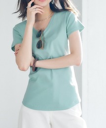 UVカット綿100%フライス素材Vネック半袖Tシャツ