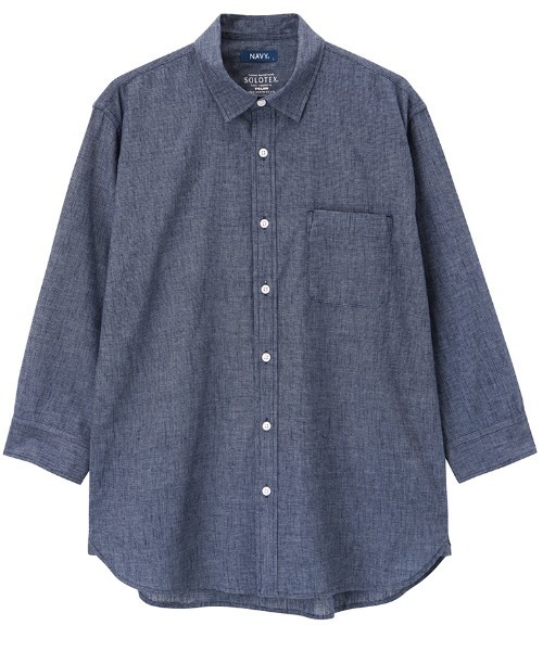 NAVY(ネイビー)の「SOLOTEX(R)使用 リネンブレンド7分袖シャツ(シャツ/ブラウス・メンズ・ネイビー/ブルー/サックスブルー/ライトブルー/ホワイト/グレー・S/XL/M/L)」の4枚目の写真