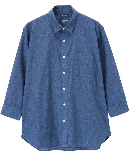 NAVY(ネイビー)の「SOLOTEX(R)使用 リネンブレンド7分袖シャツ(シャツ/ブラウス・メンズ・ネイビー/ブルー/サックスブルー/ライトブルー/ホワイト/グレー・S/XL/M/L)」の6枚目の写真