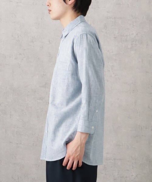 NAVY(ネイビー)の「SOLOTEX(R)使用 リネンブレンド7分袖シャツ(シャツ/ブラウス・メンズ・ネイビー/ブルー/サックスブルー/ライトブルー/ホワイト/グレー・S/XL/M/L)」の13枚目の写真