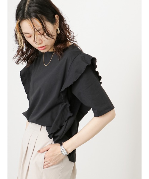 Samansa Mos2 blue(サマンサモスモスブルー)の「袖切替えTシャツ(Tシャツ/カットソー・レディース・ブラック/オフホワイト/ブルー・F)」の1枚目の写真