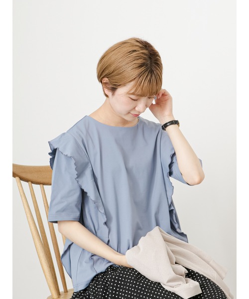 Samansa Mos2 blue(サマンサモスモスブルー)の「袖切替えTシャツ(Tシャツ/カットソー・レディース・ブラック/オフホワイト/ブルー・F)」の5枚目の写真