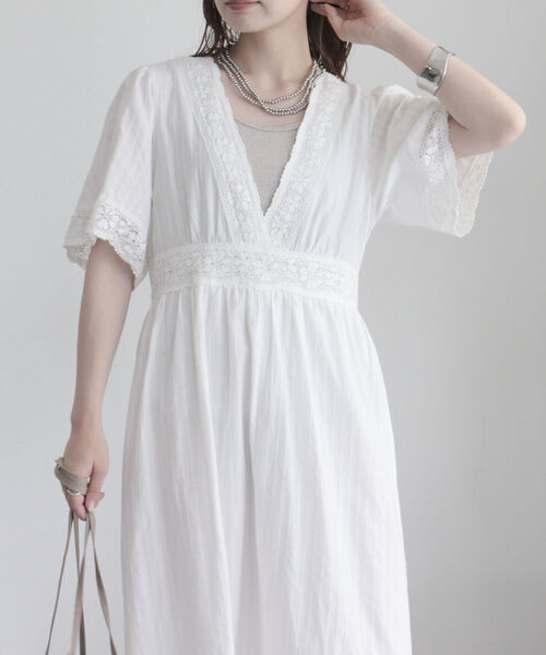 ヴィンテージ 半袖 ロングワンピース レース ホワイト vintage fredy emue（フレディエミュ）の「VINTAGE風レースワンピース