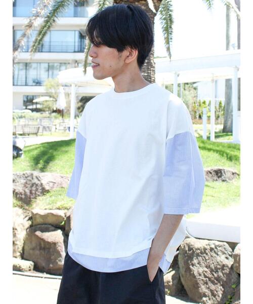 CRAFT STANDARD BOUTIQUE(クラフトスタンダードブティック)の「布帛切り替えH/S TEE-A(Tシャツ/カットソー・メンズ・オフホワイト/ブルー/ブラック/ブラウン・L/XL/M)」の12枚目の写真