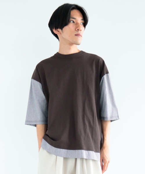 CRAFT STANDARD BOUTIQUE(クラフトスタンダードブティック)の「布帛切り替えH/S TEE-A(Tシャツ/カットソー・メンズ・オフホワイト/ブルー/ブラック/ブラウン・L/XL/M)」の3枚目の写真