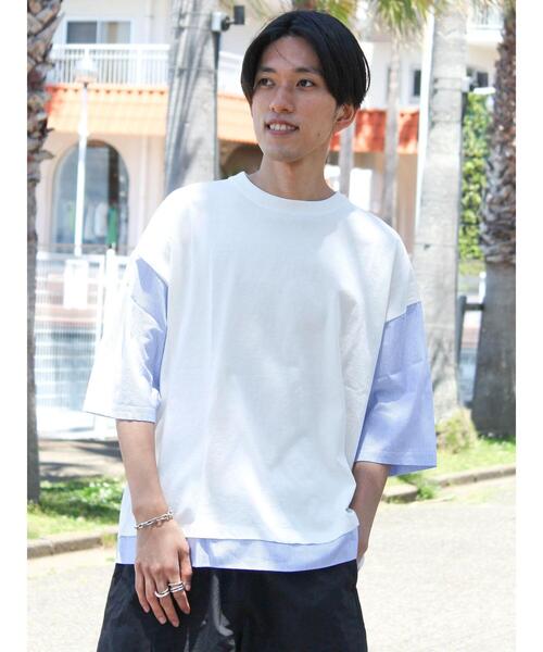 CRAFT STANDARD BOUTIQUE(クラフトスタンダードブティック)の「布帛切り替えH/S TEE-A(Tシャツ/カットソー・メンズ・オフホワイト/ブルー/ブラック/ブラウン・L/XL/M)」の2枚目の写真