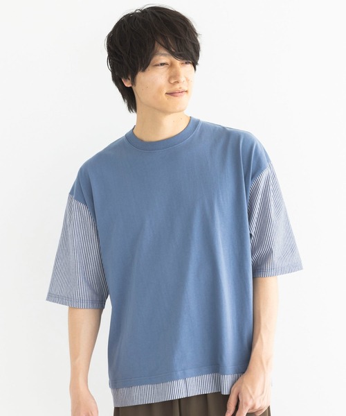 CRAFT STANDARD BOUTIQUE(クラフトスタンダードブティック)の「布帛切り替えH/S TEE-A(Tシャツ/カットソー・メンズ・オフホワイト/ブルー/ブラック/ブラウン・L/XL/M)」の4枚目の写真