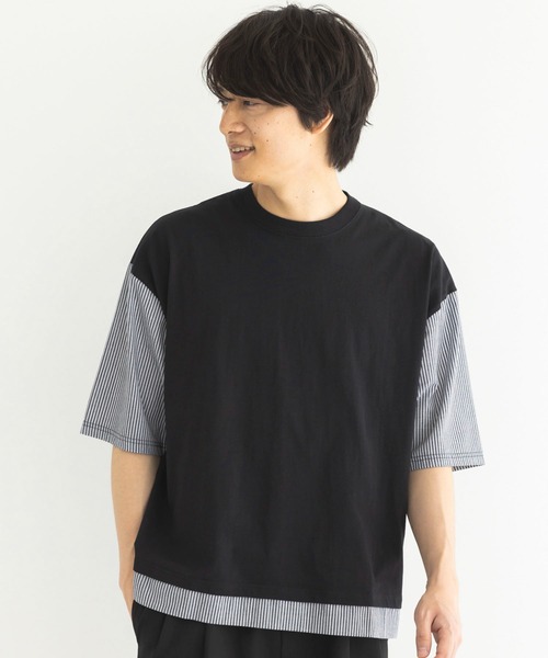 CRAFT STANDARD BOUTIQUE(クラフトスタンダードブティック)の「布帛切り替えH/S TEE-A(Tシャツ/カットソー・メンズ・オフホワイト/ブルー/ブラック/ブラウン・L/XL/M)」の1枚目の写真