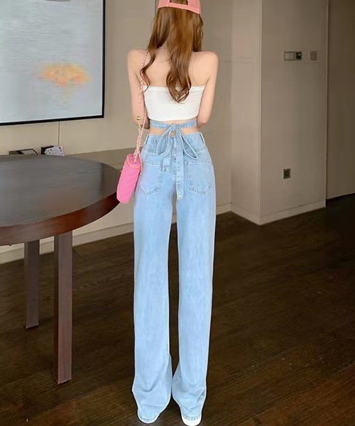 gossip!ロサンゼルス(ゴシップロサンゼルス)の「YUGA ウエストストラップ ストレートパンツ(デニムパンツ・レディース・ライトブルー・XL/L/M/S)」の2枚目の写真