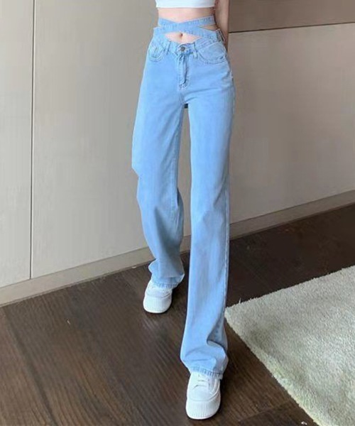 gossip!ロサンゼルス(ゴシップロサンゼルス)の「YUGA ウエストストラップ ストレートパンツ(デニムパンツ・レディース・ライトブルー・XL/L/M/S)」の7枚目の写真