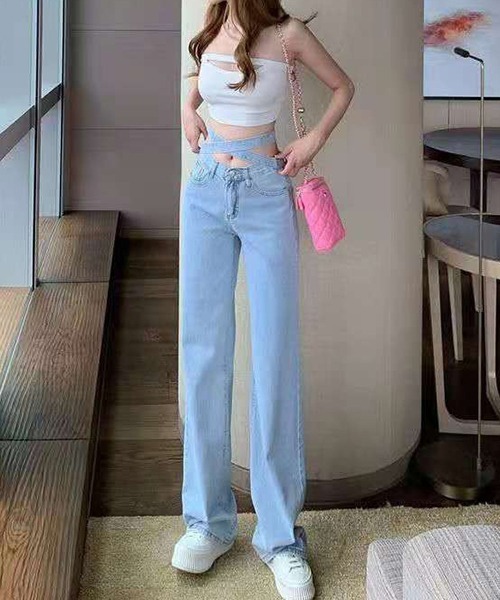 gossip!ロサンゼルス(ゴシップロサンゼルス)の「YUGA ウエストストラップ ストレートパンツ(デニムパンツ・レディース・ライトブルー・XL/L/M/S)」の15枚目の写真
