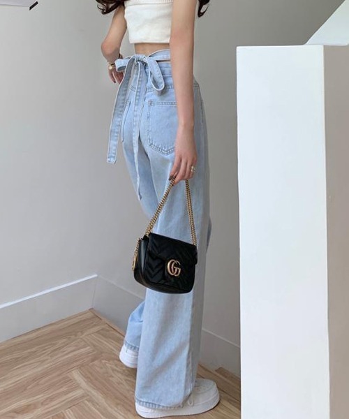 gossip!ロサンゼルス(ゴシップロサンゼルス)の「YUGA ウエストストラップ ストレートパンツ(デニムパンツ・レディース・ライトブルー・XL/L/M/S)」の12枚目の写真