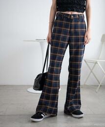WEGO/チェックフレアスラックス