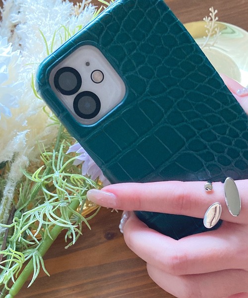 セール】クロコ型押し フェイクレザー スマホカバー iPhone