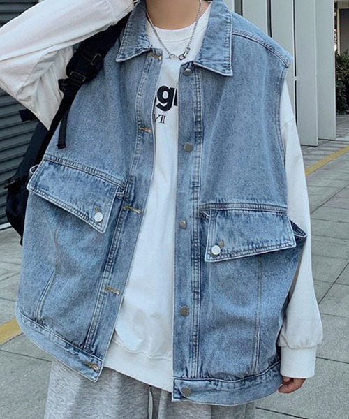 Anchor Smith(アンカー スミス)の「ヴィンテージライクビッグシルエットデニムベスト(ベスト・メンズ・ブルー/ブラック・FREE)」の13枚目の写真