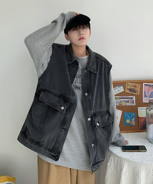 Anchor Smith(アンカー スミス)の「ヴィンテージライクビッグシルエットデニムベスト(ベスト・メンズ・ブルー/ブラック・FREE)」の9枚目の写真