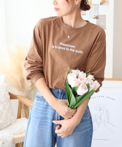 Social GIRL（ソーシャルガール）の「ロゴロングTシャツ（Tシャツ/カットソー・レディース・ブラック/チャコール/モカ/オフホワイト・M）」の4枚目の写真