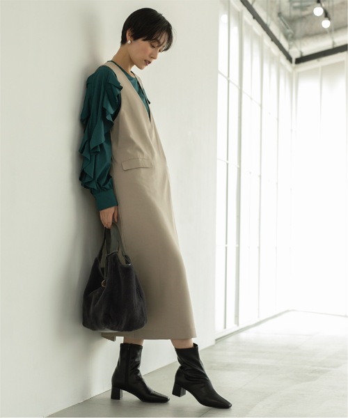 OPAQUE.CLIP（オペークドットクリップ）の「◆ウールライク ジャンパースカート/ジャンスカ【イージーケア/抗ピリング/洗濯機洗い可】（ワンピース・レディース・ベージュ/ブラック・36/42/40/38）」の3枚目の写真