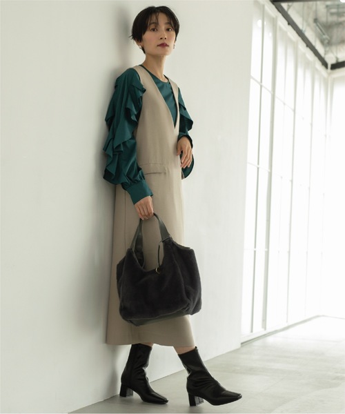 OPAQUE.CLIP（オペークドットクリップ）の「◆ウールライク ジャンパースカート/ジャンスカ【イージーケア/抗ピリング/洗濯機洗い可】（ワンピース・レディース・ベージュ/ブラック・36/42/40/38）」の4枚目の写真