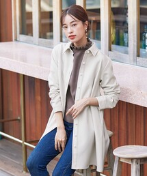【洗える】ウール調パールボタンシャツチュニックブラウス