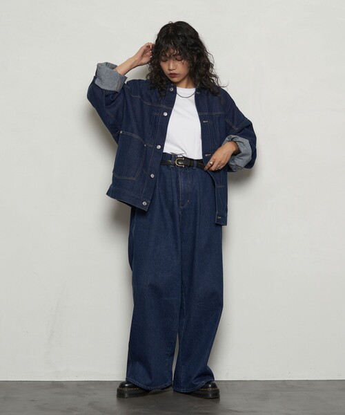 PUBLUX（パブリュクス）の「PUBLUX/パブリュクス タックワイドストレートデニム/セットアップ対応(限定展開)（デニムパンツ・メンズ・ブルー/チャコールグレー/ブラック・SMALL/MEDIUM/LARGE）」の20枚目の写真