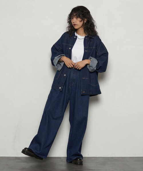 PUBLUX（パブリュクス）の「PUBLUX/パブリュクス タックワイドストレートデニム/セットアップ対応(限定展開)（デニムパンツ・メンズ・ブルー/チャコールグレー/ブラック・SMALL/MEDIUM/LARGE）」の21枚目の写真