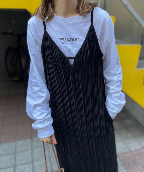 mi via loca（ミヴィアロカ）の「ベロア ランダムプリーツ キャミワンピース（ワンピース・レディース・カーキ/ブラック/ブルー・FREE）」の6枚目の写真