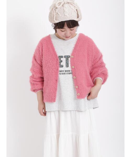 Samansa Mos2（サマンサ モスモス）の「シャギーニットVネックカーディガン（カーディガン/ボレロ・レディース・ピンク/キナリ/チャコールグレー/ブルー/モカ・F）」の5枚目の写真