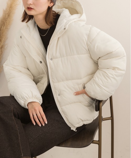 アイボリー フード付きダウンジャケット　abcp様 セール】フード付き エコダウンブルゾン（ダウンジャケット/コート