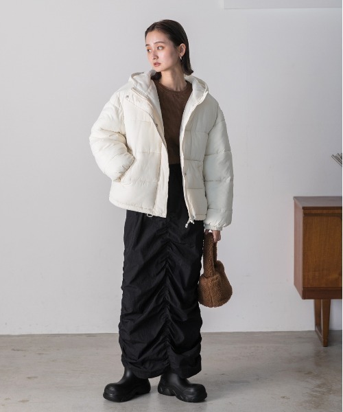 セール】フード付き エコダウンブルゾン（ダウンジャケット/コート