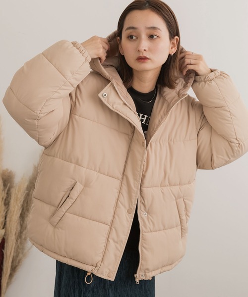⭐︎ぽむ⭐︎フード付きダウンジャケット S ベージュ セール】フード付き エコダウンブルゾン（ダウンジャケット/コート