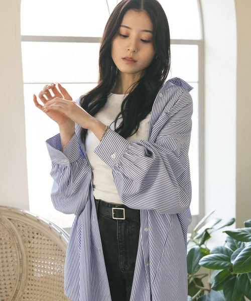 MIEL CRISHUNANT（ミエルクリシュナ）の「ストライプルーズシャツ（シャツ/ブラウス・レディース・ピンク/ブルー・FREE）」の4枚目の写真